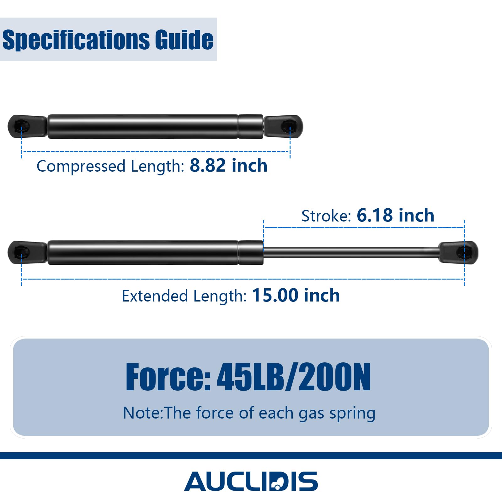 ML33-40 C16-23933 15 inch 45lb/200N Gas Strut Shock Spring Lift Support for Leer Camper Shell Truck Topper Cap Canopy Door Windo