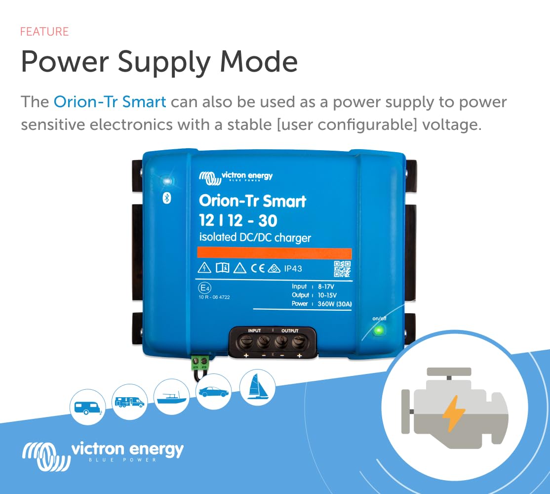 Victron Energy Orion-Tr Smart Dc To Dc Charger (Bluetooth) - 12/12-Volt 30 Amp 360-Watt - Battery Charger For Dual Battery Systems - Isolated
