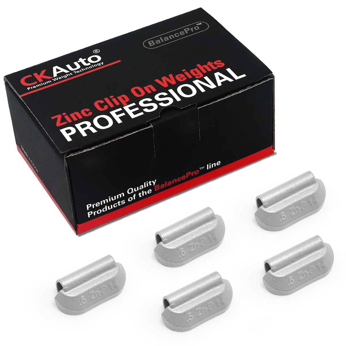 CKAuto P Series Zinc Clip on Wheel Weights 0.5oz, 1/2oz, Coated, 50Pcs/Box Fit for Steel Wheel