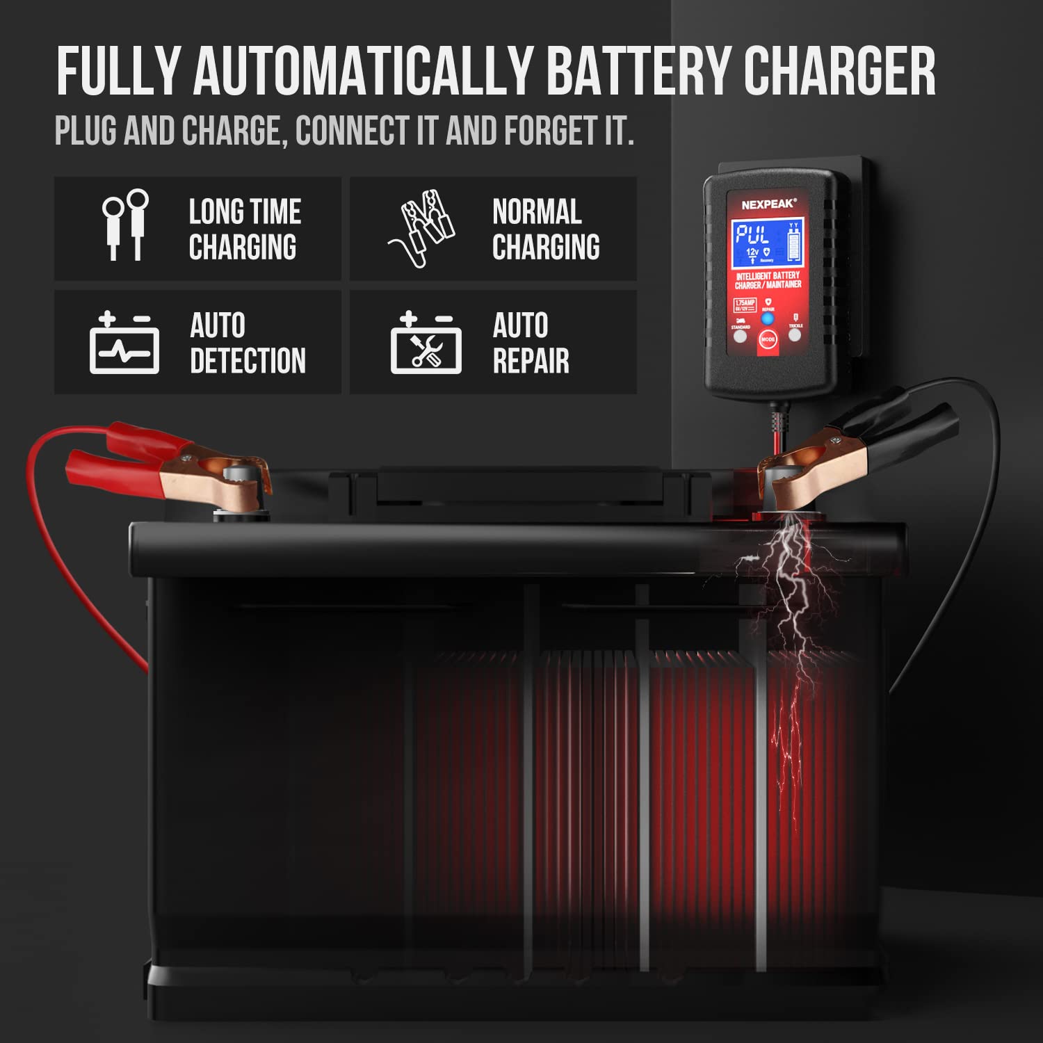 [3-Pack]1.75-Amp Car Battery Charger, 6V and 12V Smart Fully Automatic Battery Charger Maintainer, Trickle Charger, Battery Desu