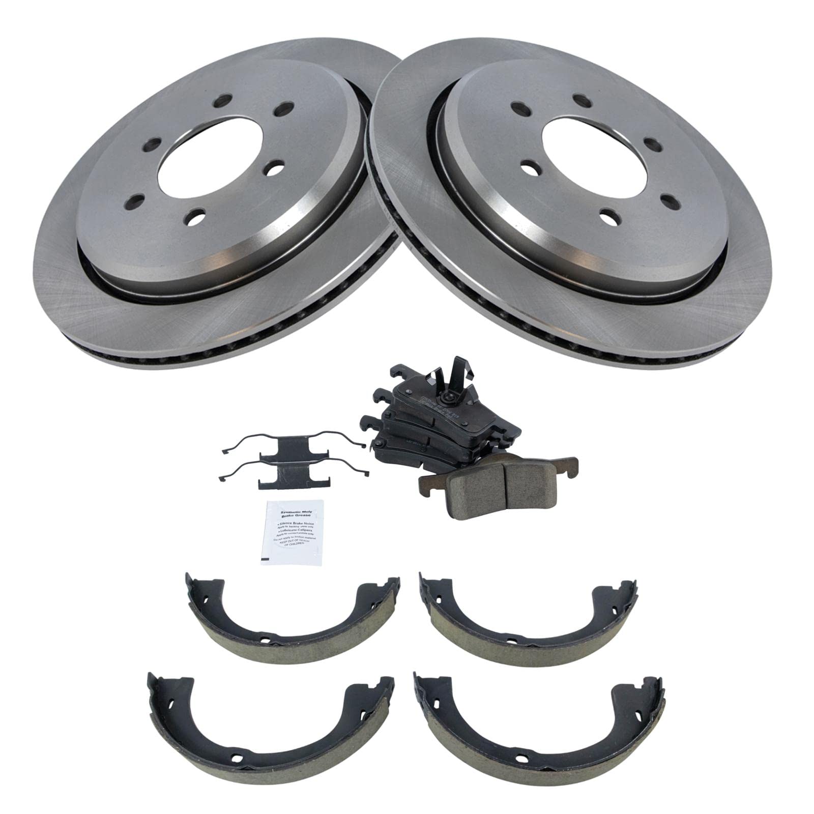 Trq Rear Brake Pad & Rotor Kit Brake Pads Brake Rotor Parking Brake Shoe Set Ceramic Compatible With 2003-2006 Ford Expedition L