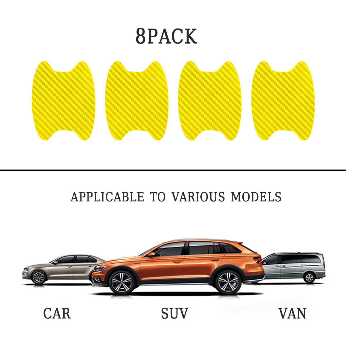 8Pcs Car Door Handle Sticker, Carbon Fiber Anti-Scratches Car Door Cup Protector, Non-Marking Auto Door Handle Protective Film, Self-Adhesive Door Side Paint Protector For All Cars (Yellow/8 Pcs)
