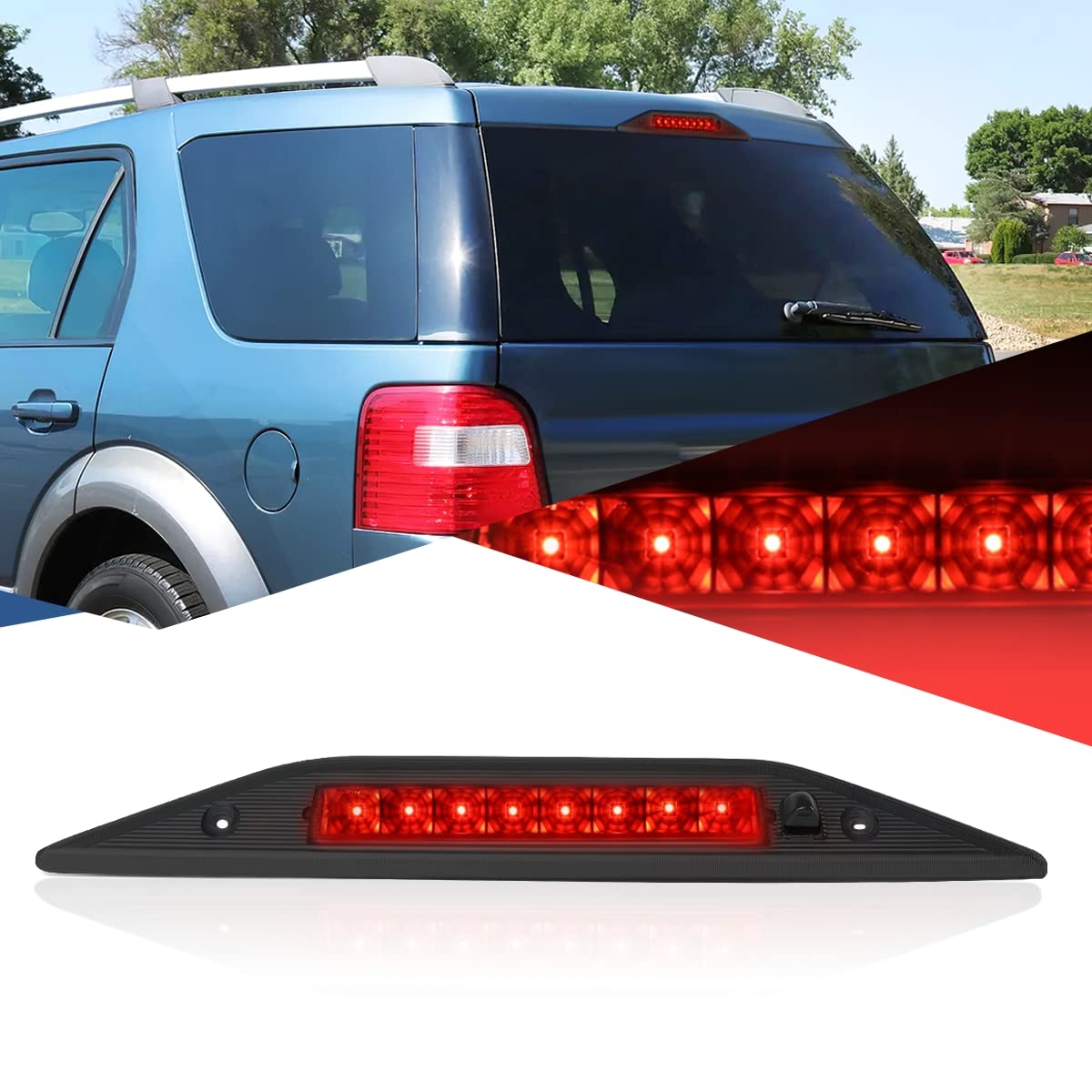 High Mount Smoked Housing Led 3Rd Tail Brake Light Stop Lamp Compatible With Ford Freestyle 05-07 / Taurus X 08-09