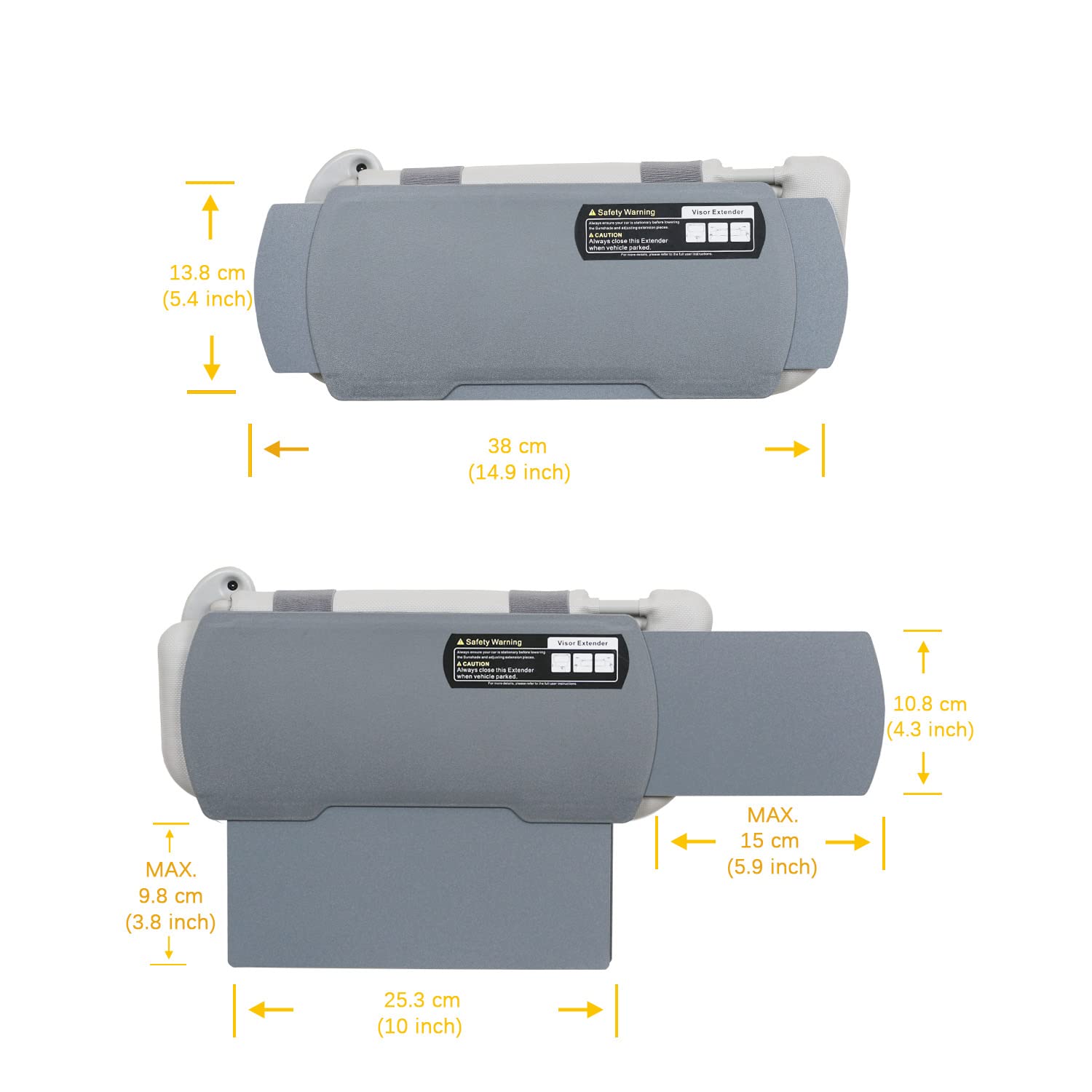 TFY Car Visor Extender - Anti-Glare Sunshade, UV Blocker, Gray, Model TFY-6VisorExtend, 1 Piece