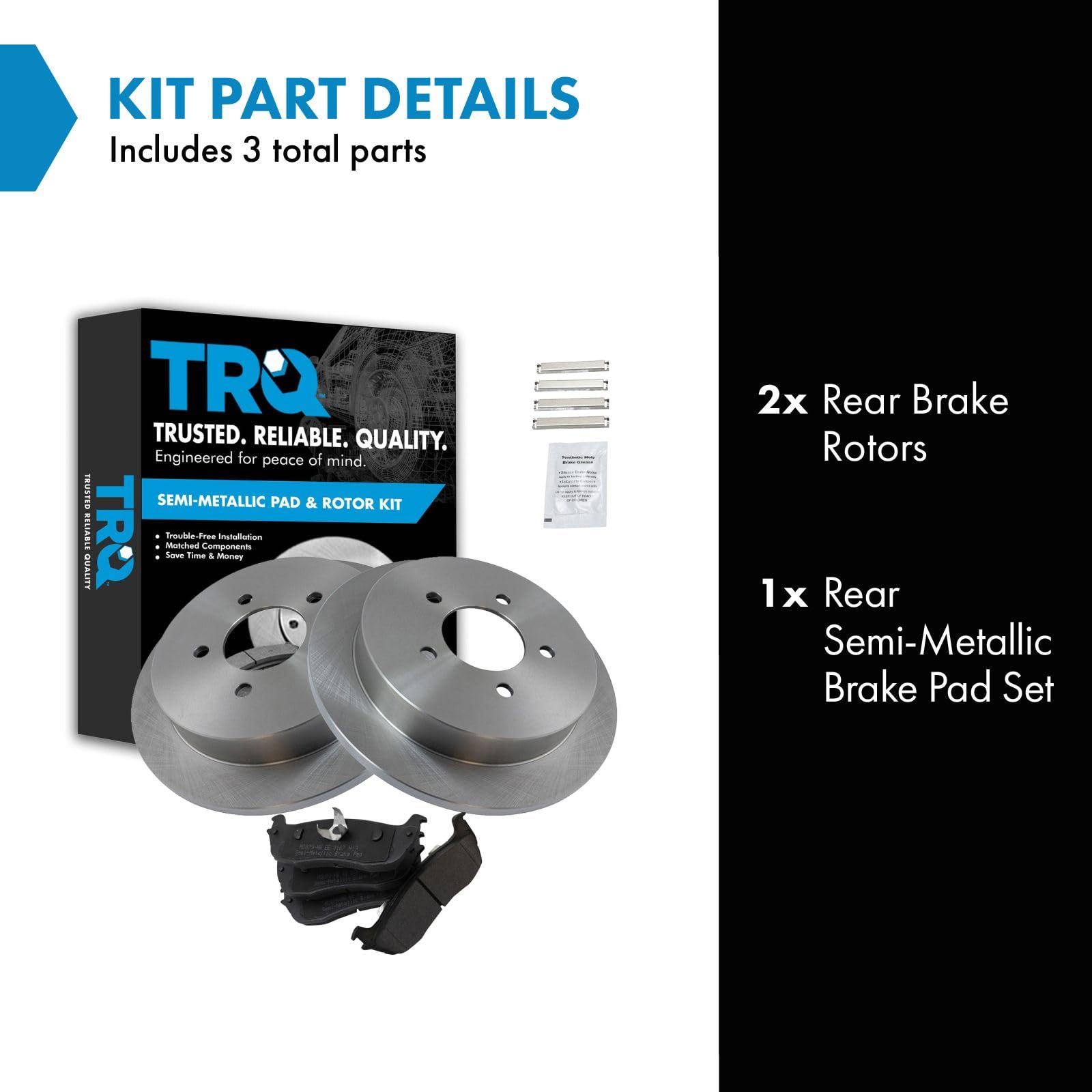 Trq Rear Brake Pad & Rotor Kit Brake Pads Brake Rotor Semi-Metallic Compatible With 1997-2002 Ford Expedition 1997-2003 F-150 20