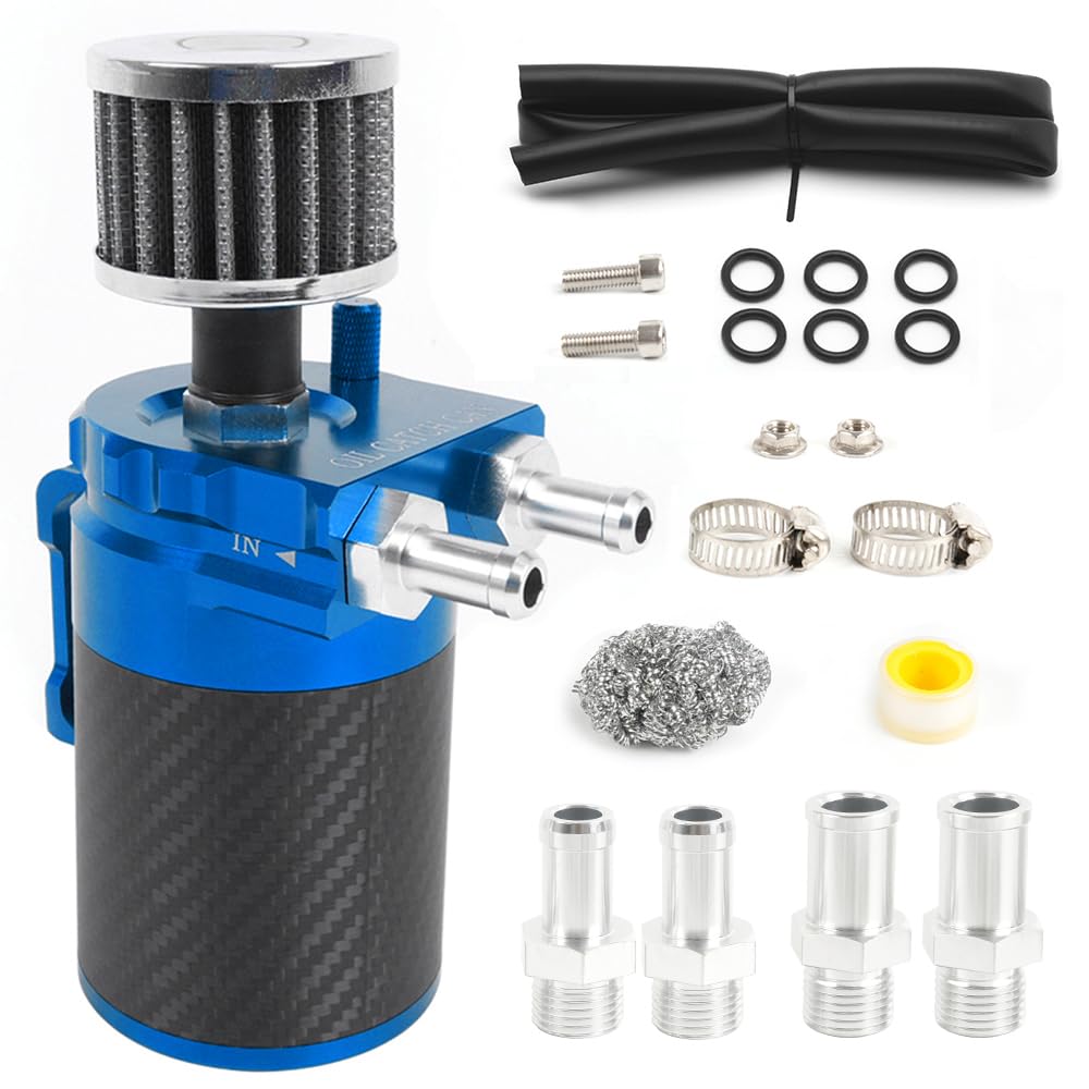 Muge Racing Carbon Fiber Universal Oil Catch Can Tank Kit Polish Baffled Reservoir With Breather Filter With 3/8'' Fuel Line Alu