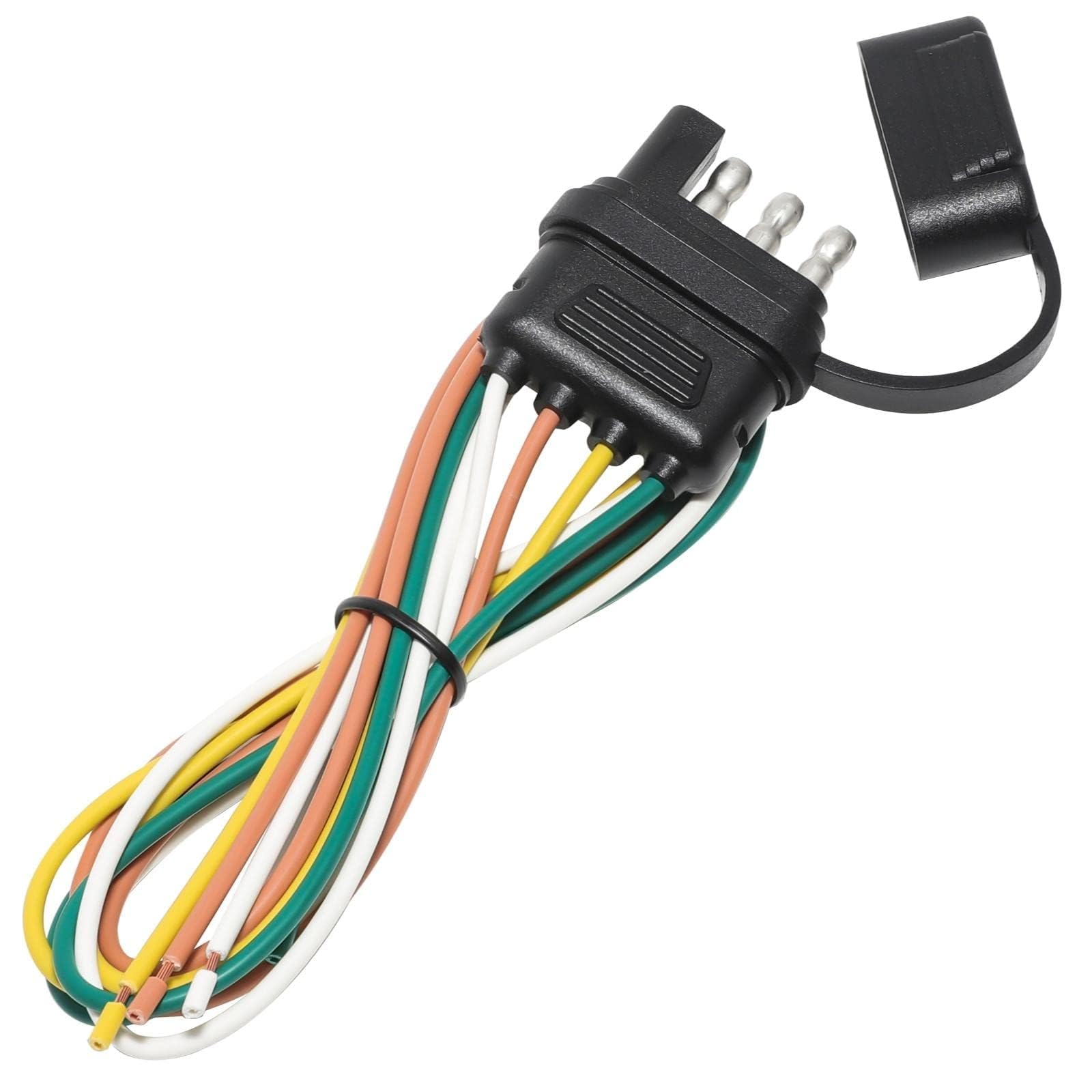MECMO 4-Way Flat Trailer End Connector 25 Inch, 16AWG 4 Prong Trailer Wiring Harness Plug with Dust Cover, Trailer-Side 4-Pin Tr