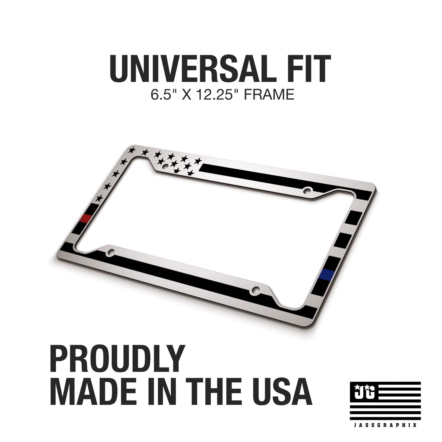 American Flag License Plate Frame - Thin Red Line Thin Blue Line- Car Tag Frame -Red Blue On Whiite Police Firefighter