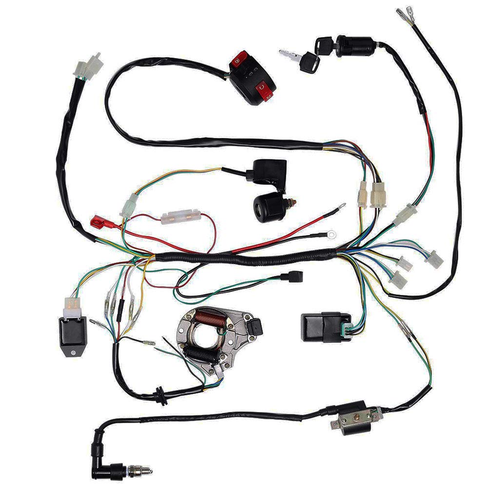 BOOTOP PIN ATV Wiring Harness Kit for Taotao 50cc 70cc 110cc 125cc - Complete Wiring with Stator Coil, CDI, Solenoid Relay
