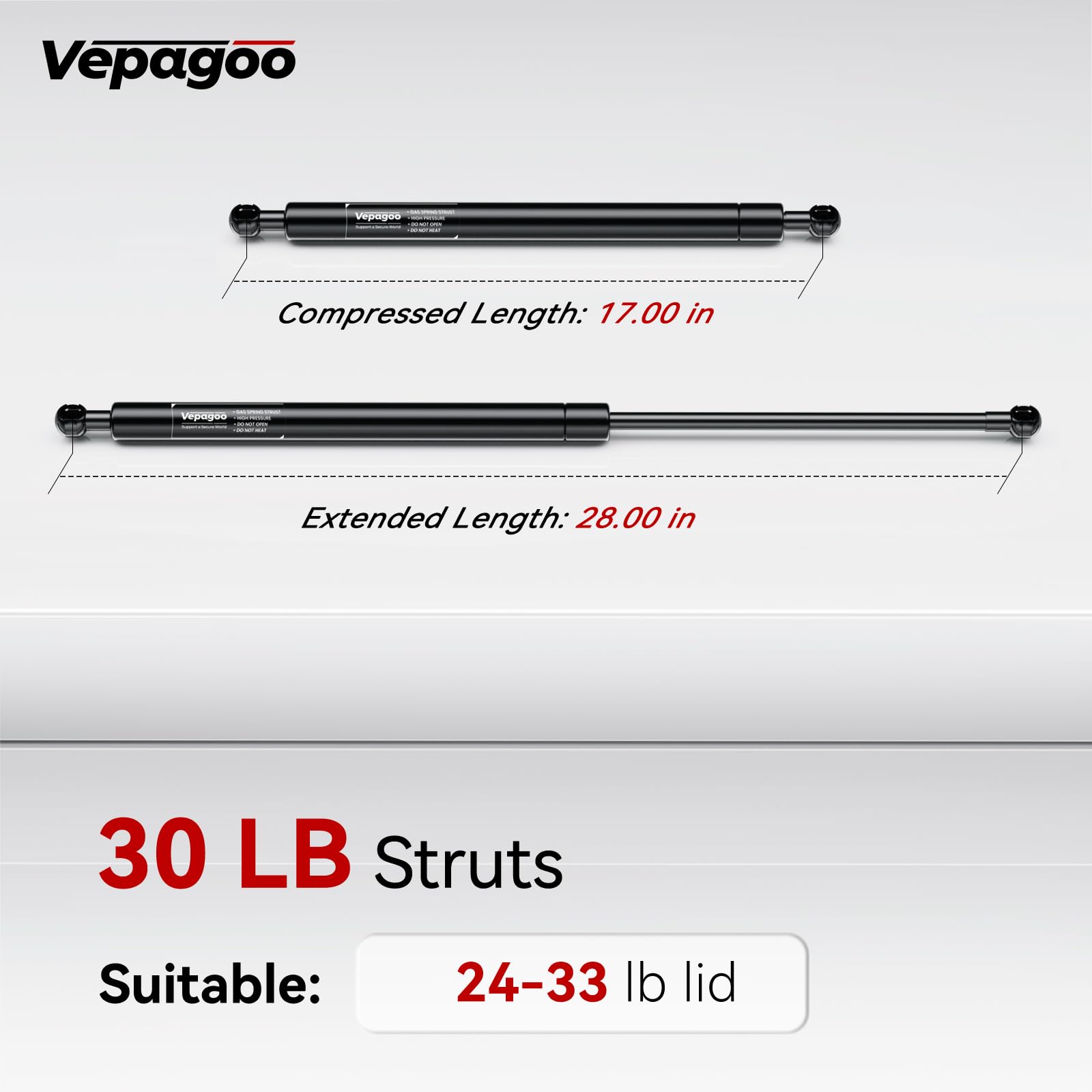Vepagoo Se280Pss30 28In 30Lb/133N Heavy Duty Lift Support Gas Shock Strut Spring For Truck Bed Tonneau Cover Trailer Cap Camper