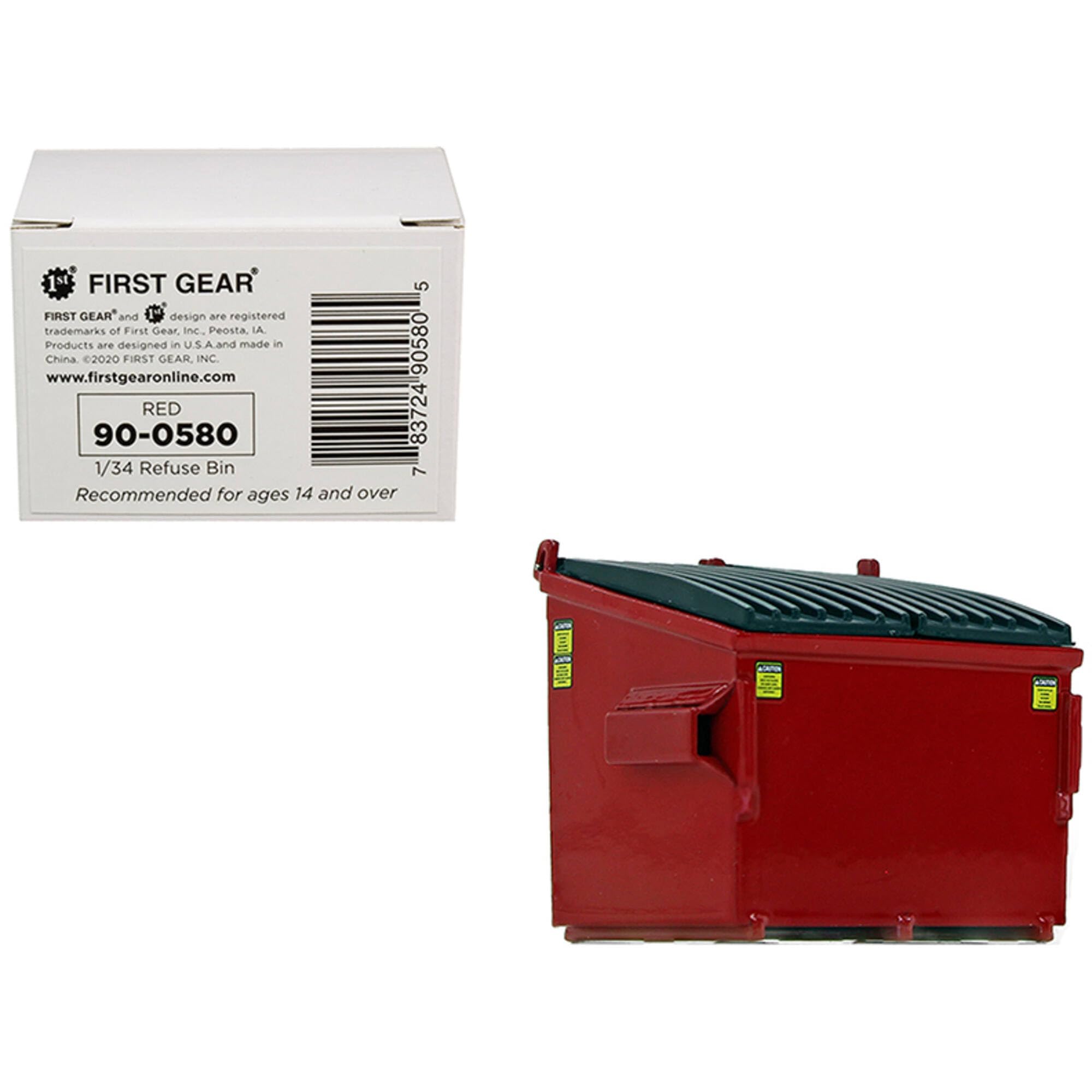 Refuse Trash Bin Red 1/34 Diecast Model By First Gear