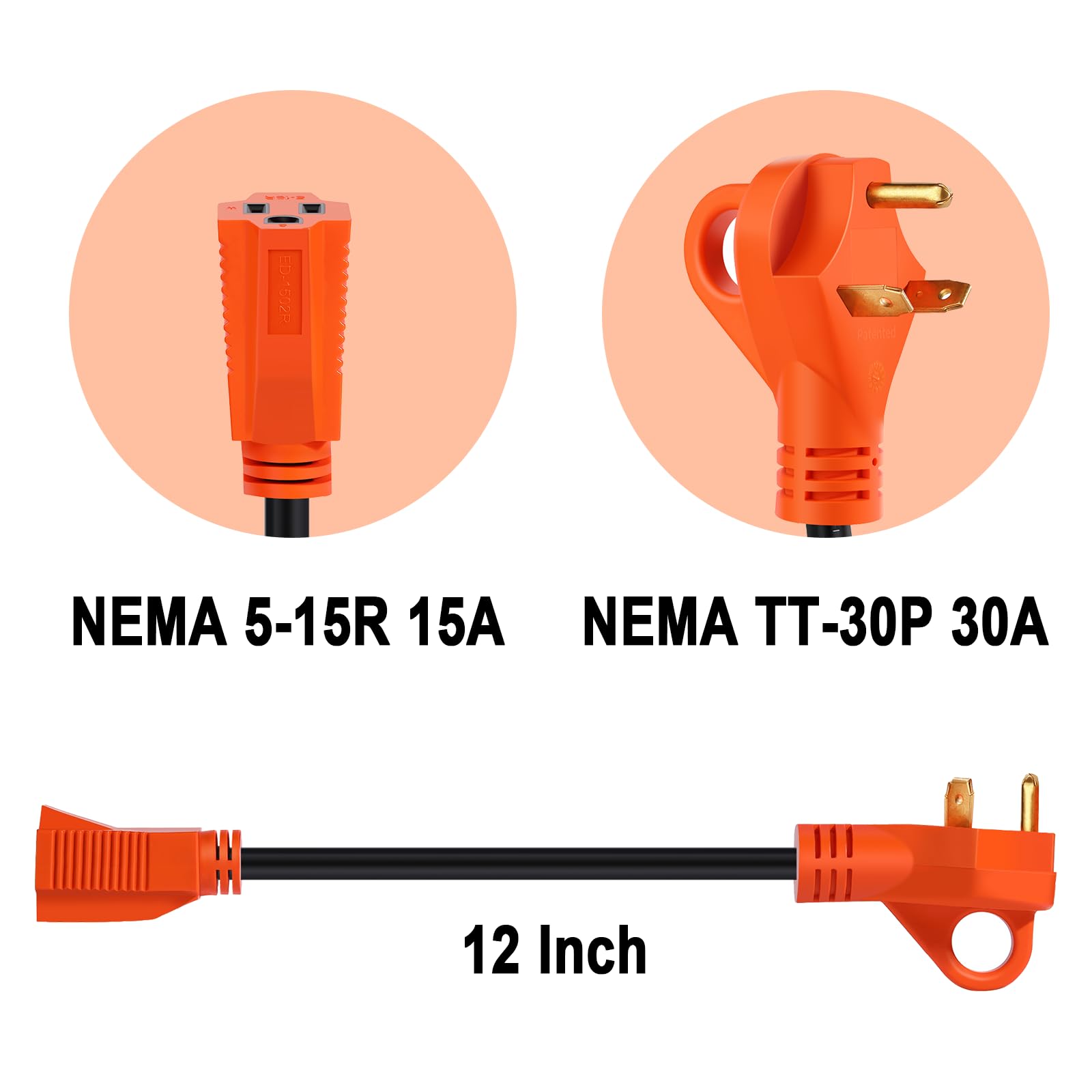 Ficstar 30 Amp To 15 Amp Rv Adapter Cord Nema Tt-30P To Nema 5-15R Electrical Power Adapter 30 Amp To 110 Volt Rv Adapter Cord 1