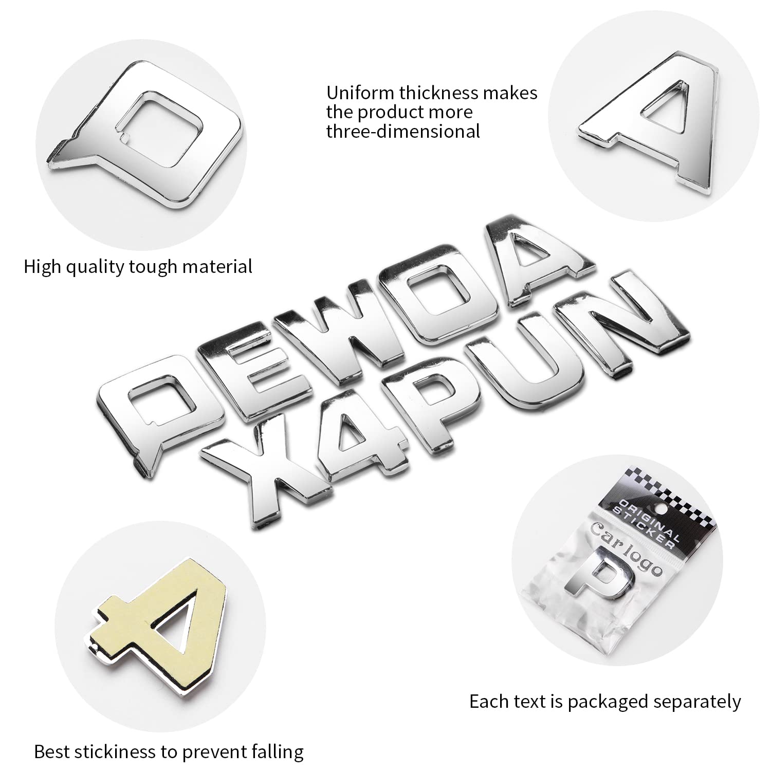 Lamoutor 43Pcs Chrome Car Emblem Letters Sticker Set - Plastic, A-silver, DIY Badge Decals, Model: Lamoutor-emblem letters