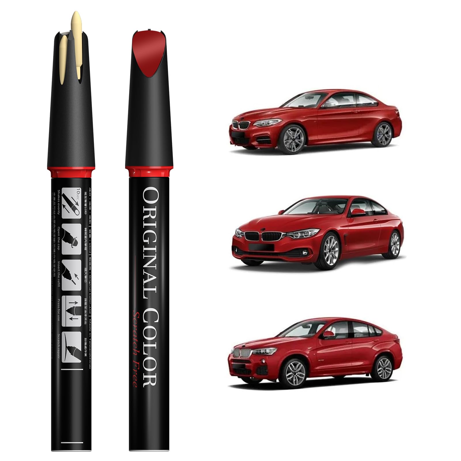 Carhoo C3C Piemont Rot Touch Up Paint Suitable For BMW, Genuine Custom Color Car Touch Up Paint, With Pen Tip & Fine Brush