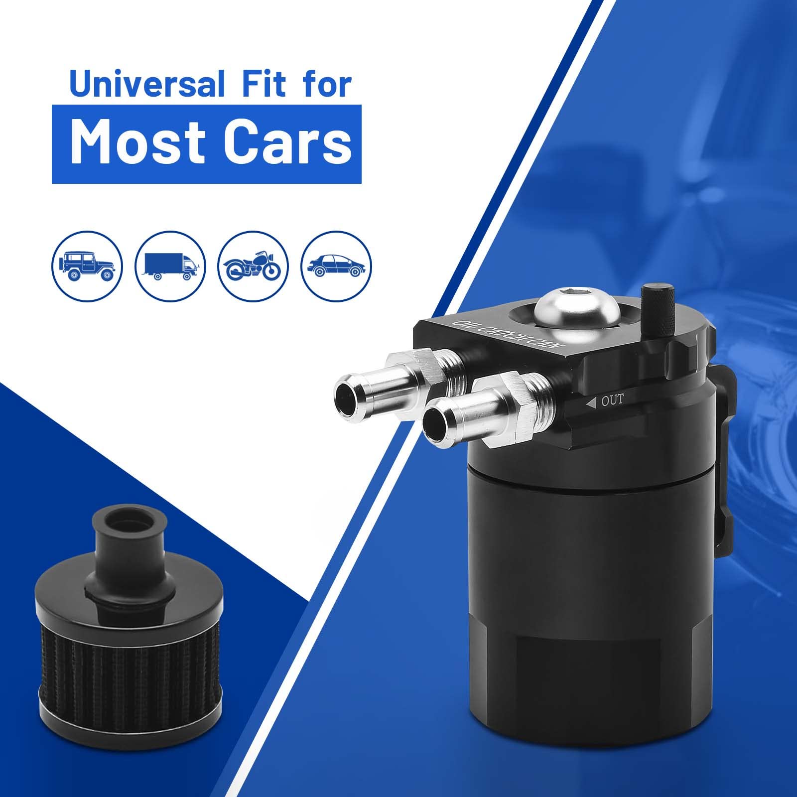 Universal Baffled Oil Catch Can 300Ml Aluminum Polish Oil Separator Catch Can Kit Reservoir Tank With Breather Filter & 3/8'' Fu