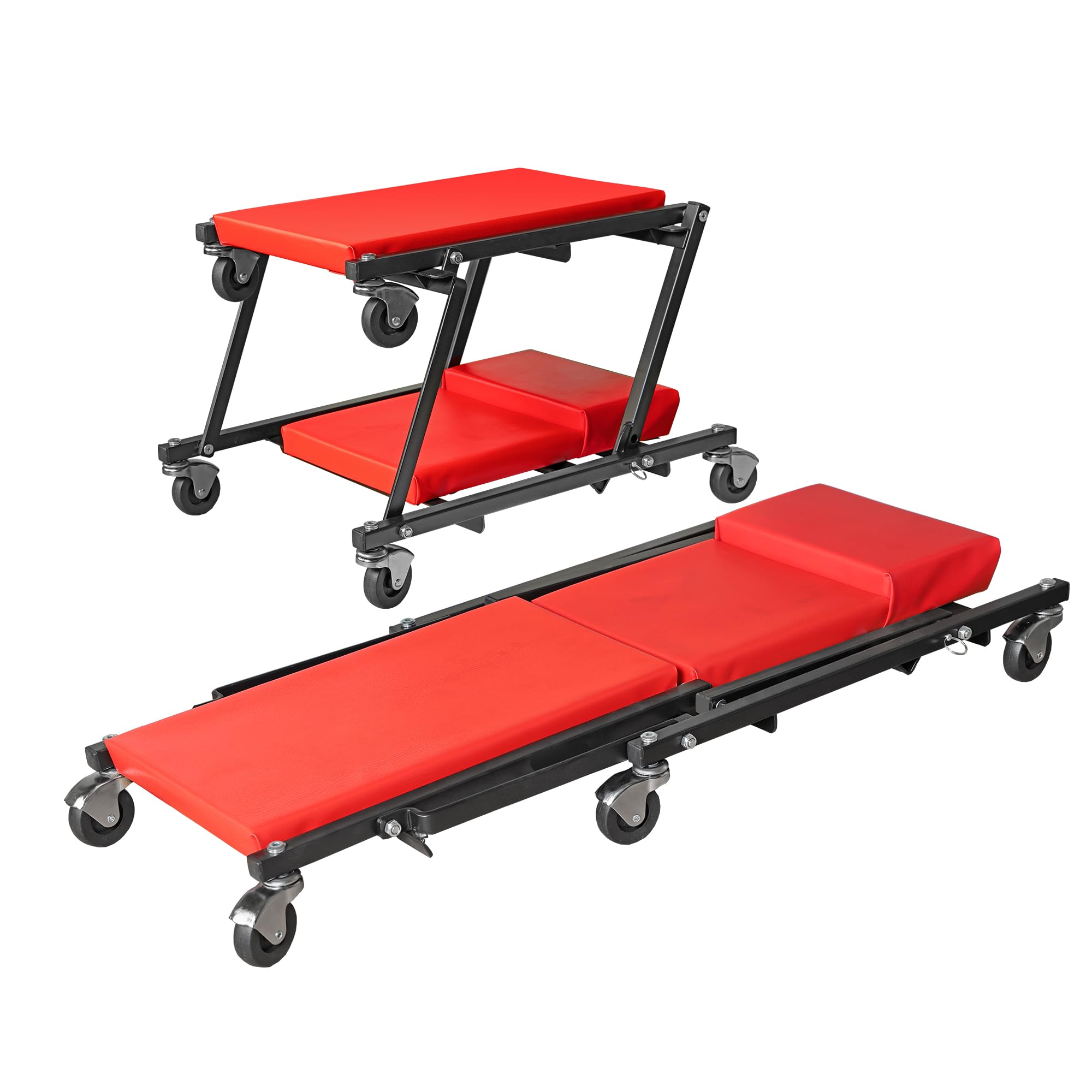 Big Red Z-Creeper Seat,36'' Foldable Creeper,2-In-1 Garage Shop Creeper For Auto Repair,36'' Red,300 Lbs Capacity,With 6 Pcs Whe