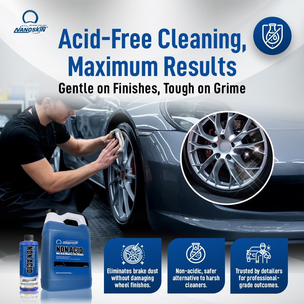 Nanoskin NON ACID Professional Wheel & Tire Cleaner 5 Gallons - Works with Wheel Brush & Tire Brush | Car Wash Wheel Cleaning Sp