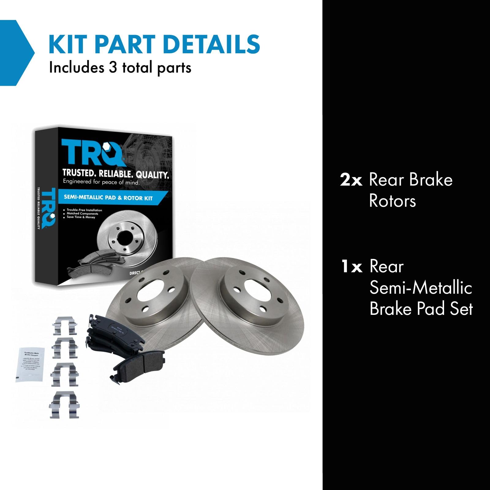 Trq Rear Brake Pad & Rotor Kit Brake Pads Brake Rotor Semi-Metallic Compatible With 2003-2005 Buick Park Avenue 2000-2005 Cadill