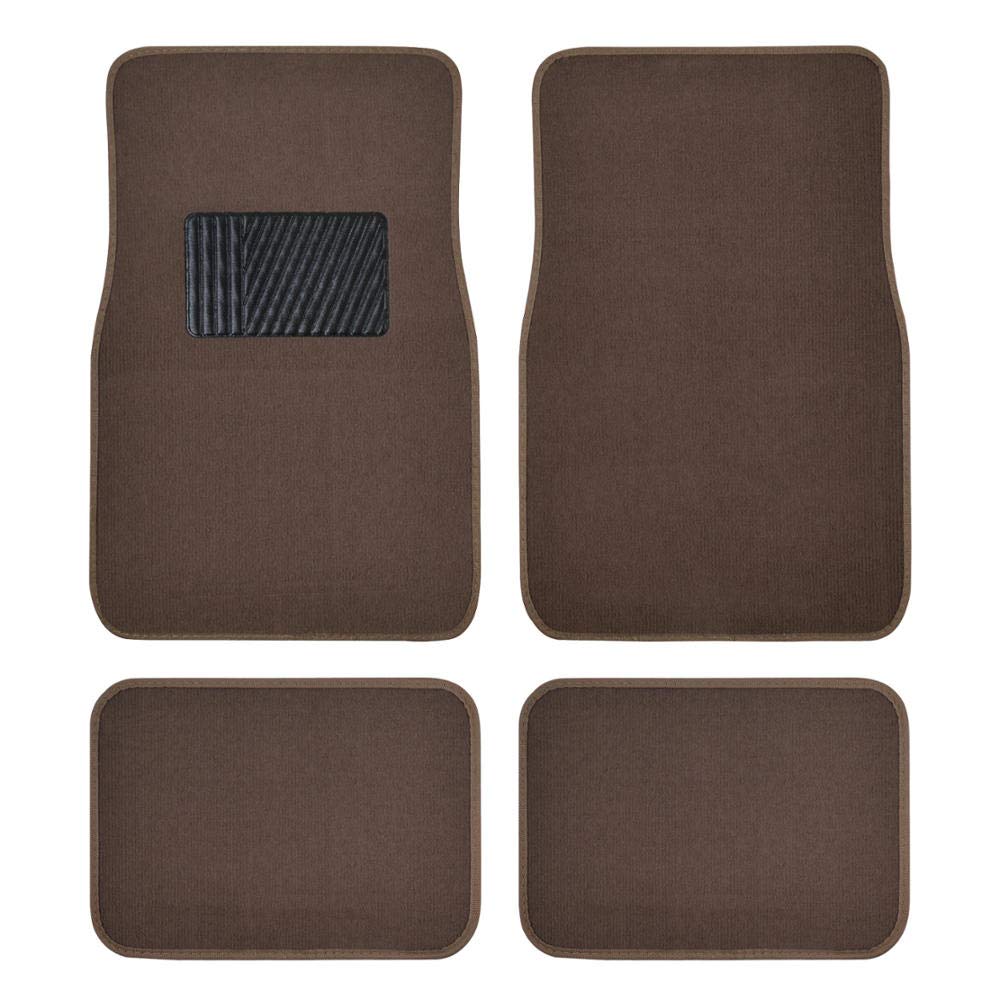 BDK Premium 4PC Carpet Car Floor Mats, Dark Beige, Rubber with Vinyl Safety Heel Pad, Model MT-100-DB for Car, Truck, SUV, Coupe Sedan
