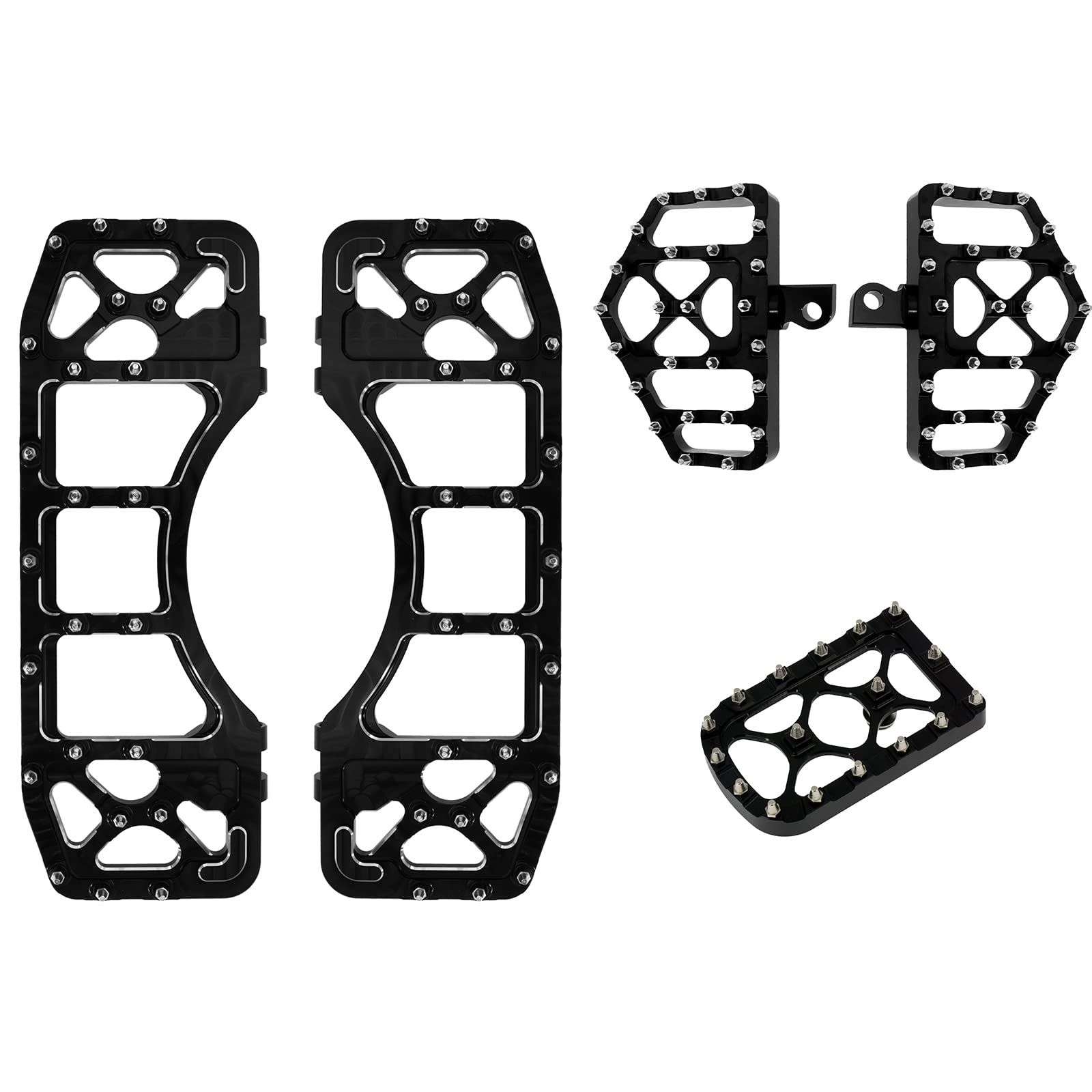 HCmotorku Motorcycle Floorboards Set Driver Passenger Footboards Front Rear Foot Pegs MX Wide Offroad CNC Brake Pedal Fit For Ha
