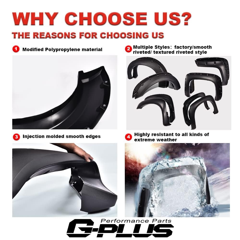 G-Plus Pocket Rivet Upgrade Fender Flares, Compatible With 2014-2018 Chevy Silverado 2500Hd/3500Hd, 5.8 Ft (69.3'') Short Bed Cr