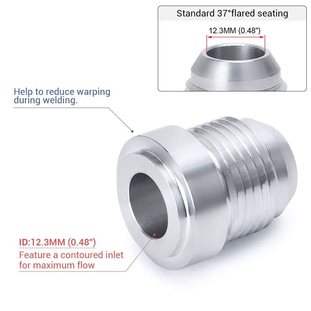 Pqy 6An/8An/10An Male Weld On Fitting Bung Hose Adapter Fuel Oil Aluminum Pack Of 4 (An10)