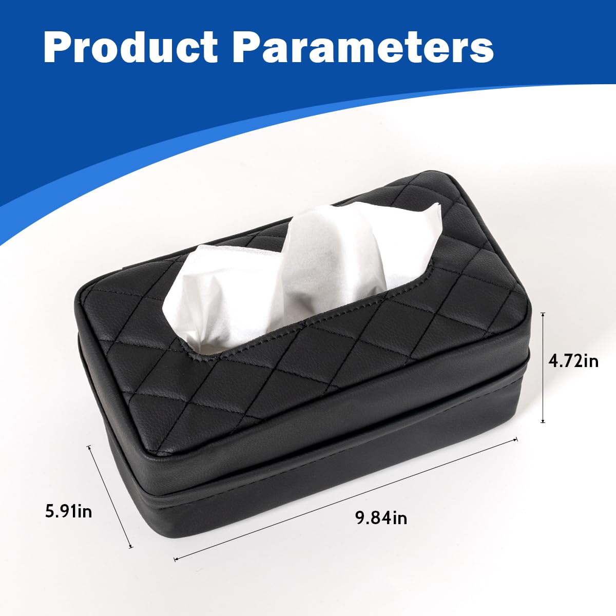 VETERBONE Car Tissue Holder - PU Leather, Fits 120-230 Tissues, 9.84''x4.72''x5.91'', Black, Model FC 1