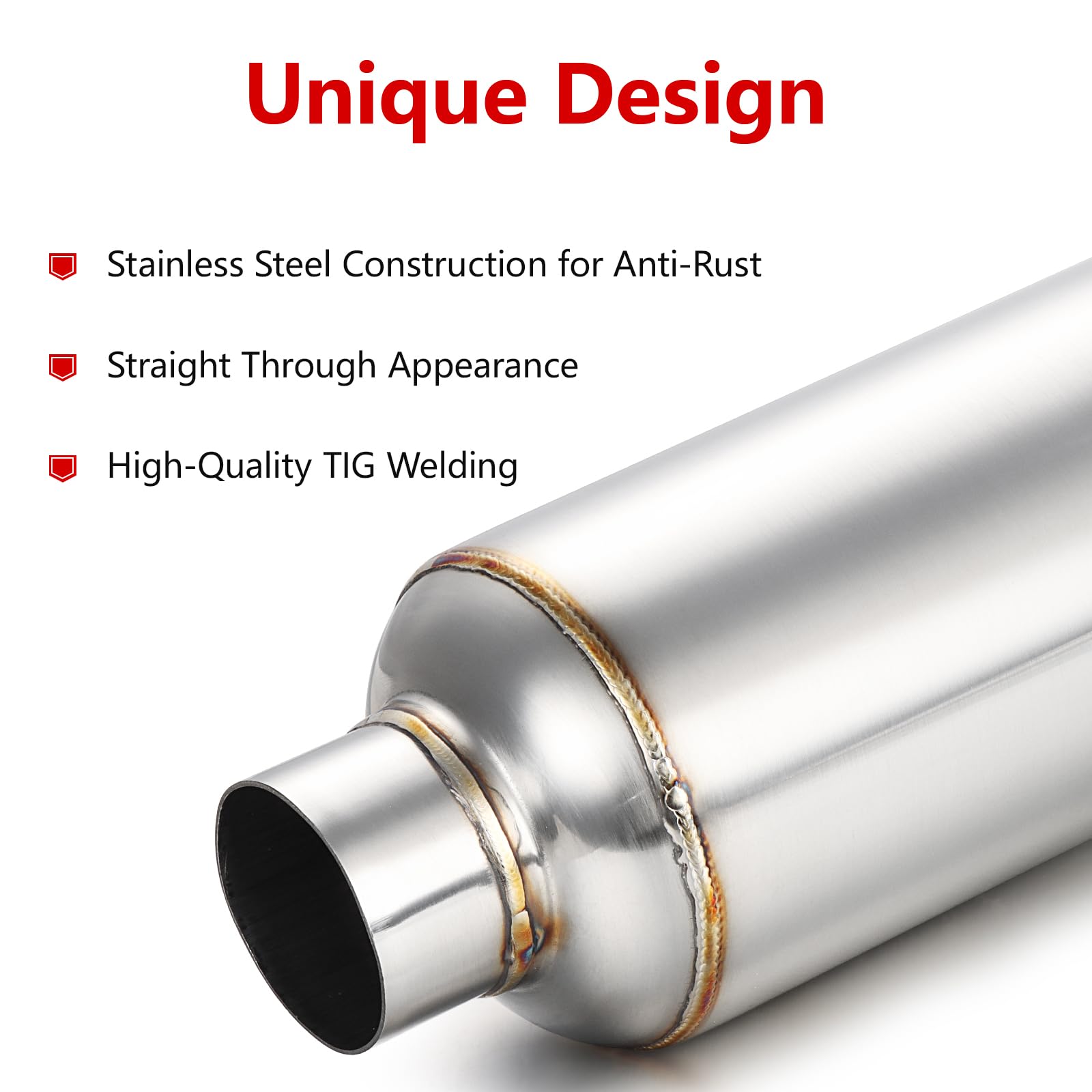 A-Karck 4 '' Inlet Exhaust Resonator, 4 '' Inlet 4 '' Outlet 30 '' Overall Length Muffler Resonator Stainless Steel