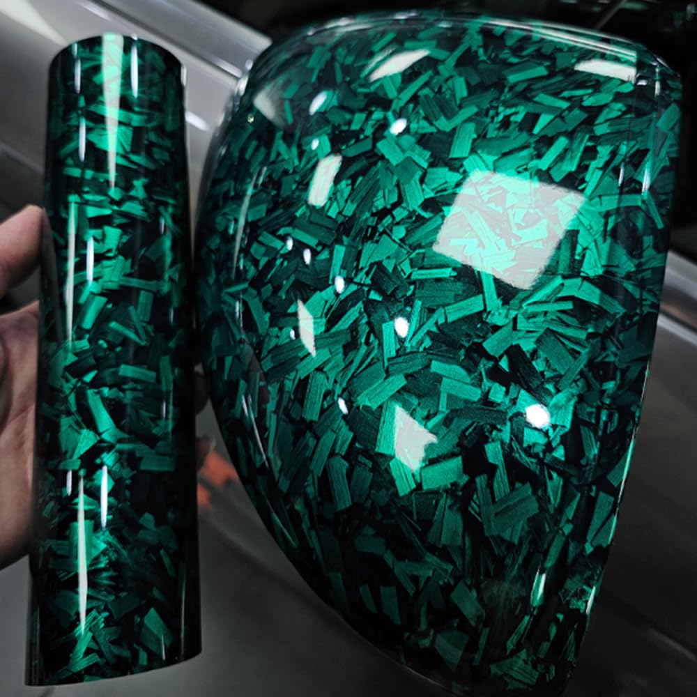 Lzlrun Forged Gloss Carbon Fiber Black Vinyl Wrap Roll Air Release Sticker Sheet Film Diy Decal Car Auto Vehicle Morotcycle Self Adhesive (1.65Ft X 3.5Ft, Green)