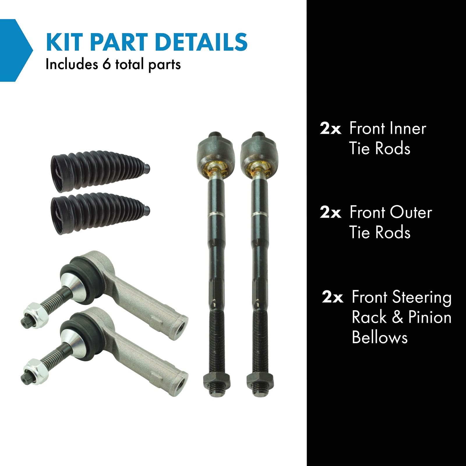 TRQ Front Steering Kit - Steering Rack & Pinion Bellow Tie Rod for 11-17 Ford, 13-15 Lincoln, Model PSA43295