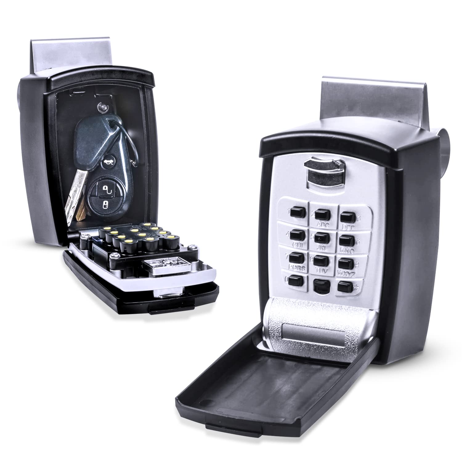 KeyGuard SL-591 Car Window Punch Button Lock Box, Black- Portable Key Storage Vault LockBox Fits House Keys, Car Keys, Fobs, Cre