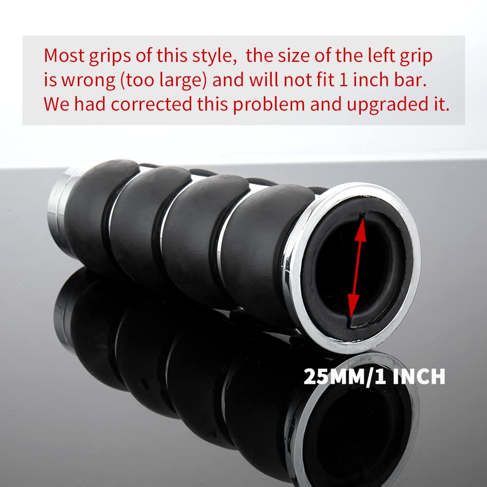 KICRY Motorcycle Hand Grips 1 Inch Handlebar Throttle Grips 25MM Chrome Black Aluminum Rubber Compatible with Harley Davidson Dy