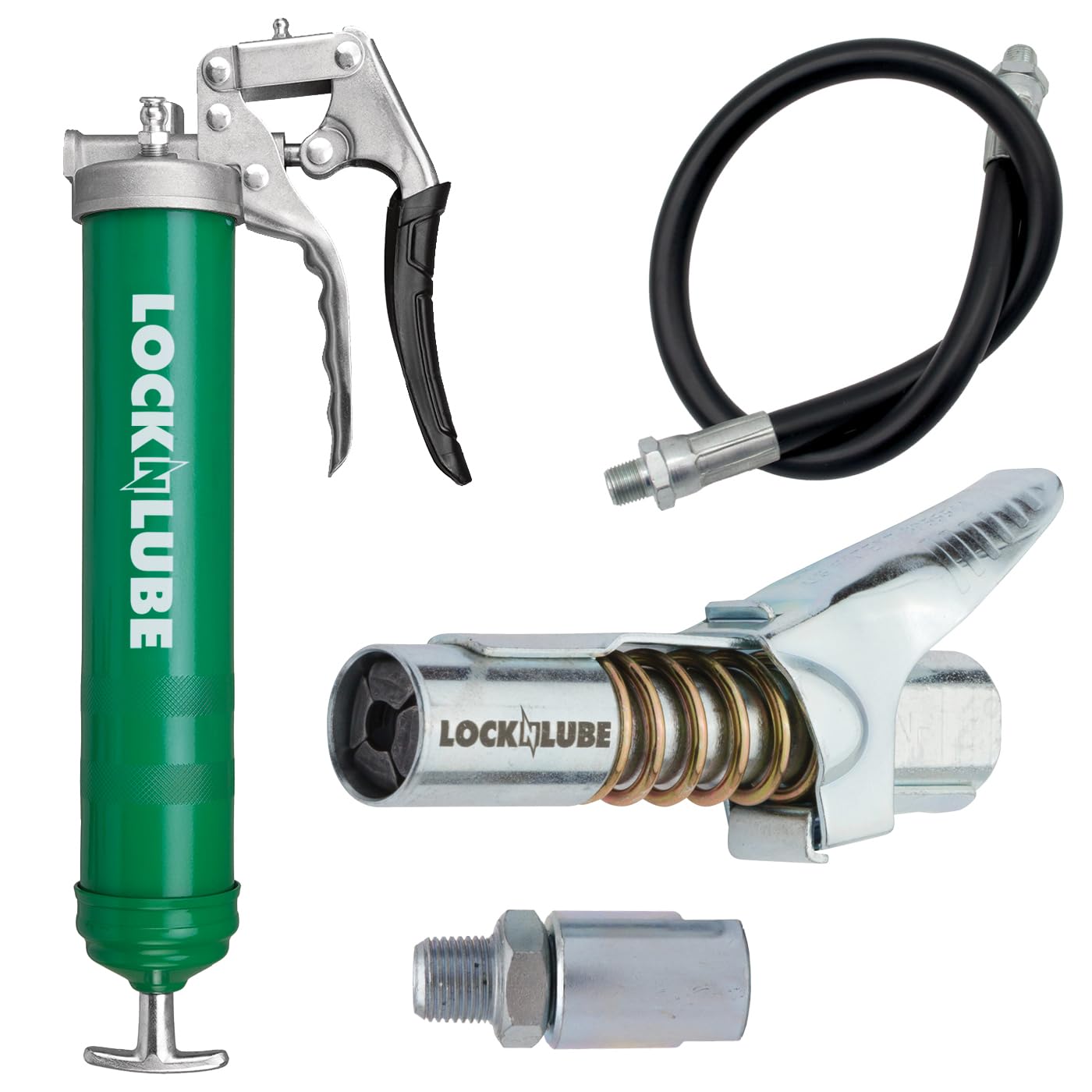 Locknlube Heavy-Duty Pistol Grip Grease Gun (Blue). Includes Our Patented Locknlube Grease Coupler (Locks On, Stays On, Won'T Le