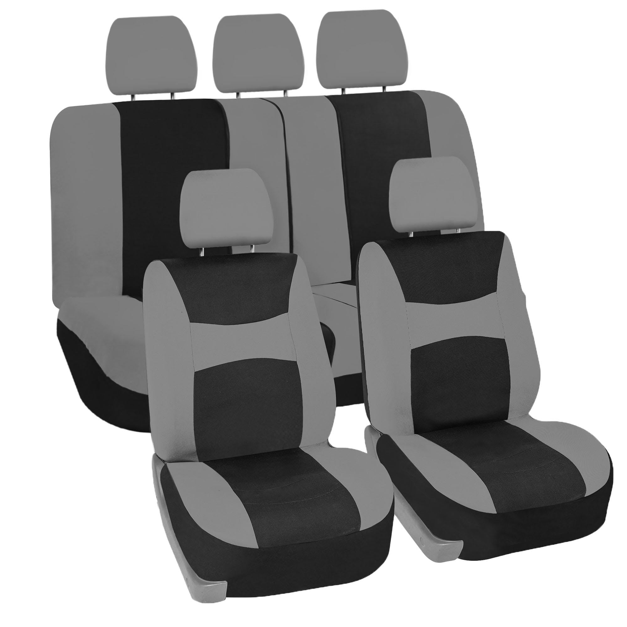 FH Group Car Seat Cover Light Breezy Gray Seat Cover Flat Foam Padding Cloth Full Set Automotive Seat Covers,Airbag Compatible &