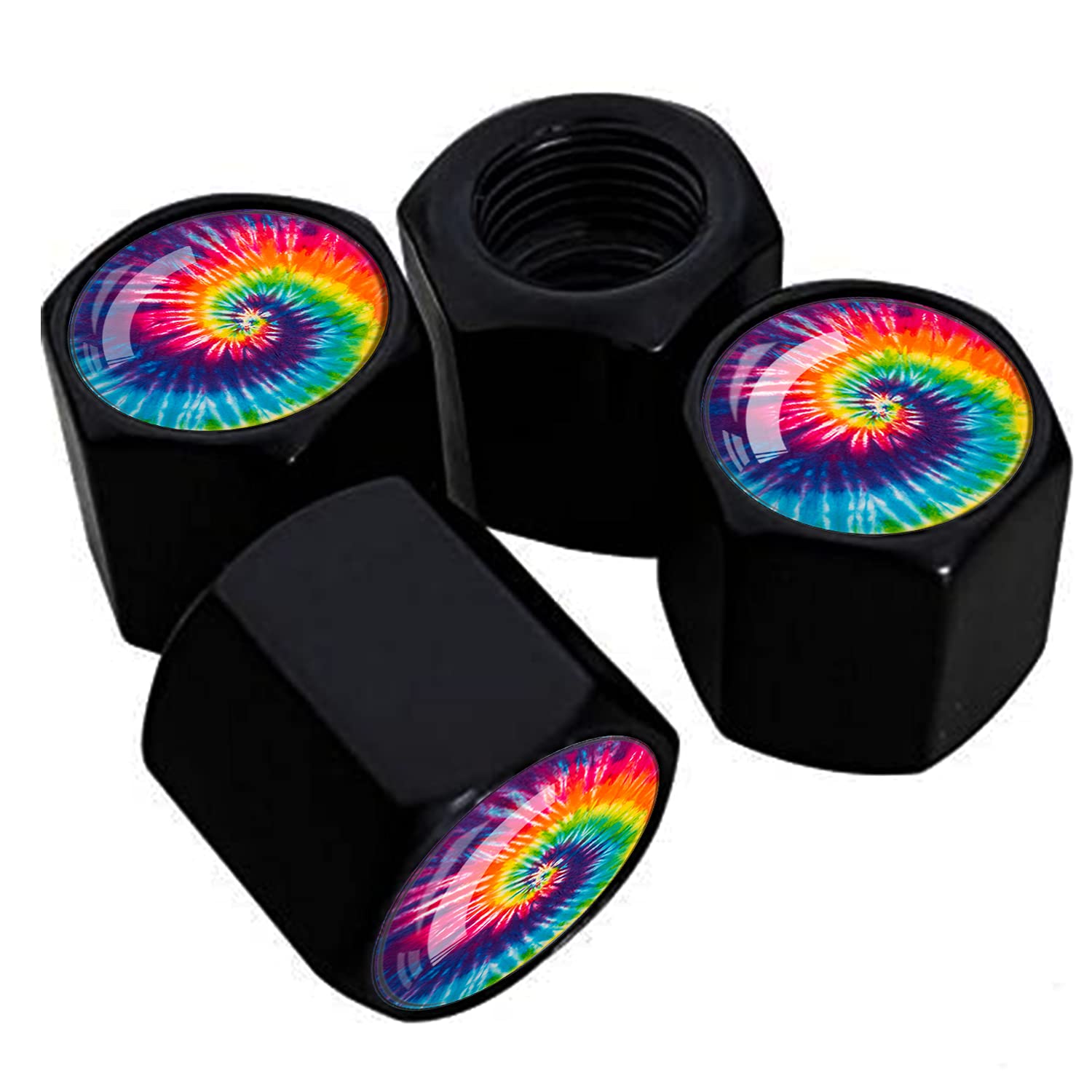 Metal Car Wheel Tire Valve Stem Caps 4 Pack Cool Tie Dye Pattern Aluminum Car Tire Air Valve Caps For Cars, Trucks, Bikes, Motor