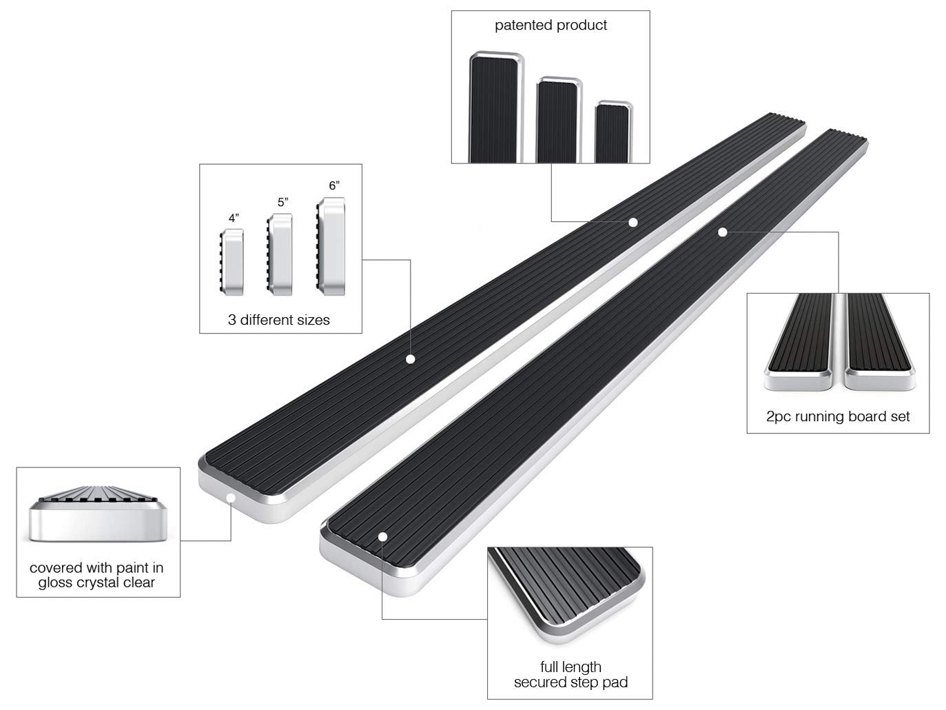 APS Running Boards (Nerf Bars Side Steps Step Bars) Compatible with Chevy Colorado GMC Canyon 2015-2025 Extended Cab 6ft Bed (Si