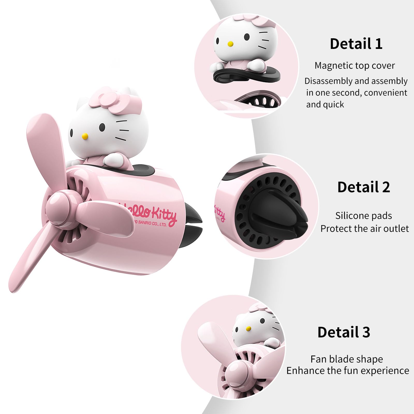 Car Air Freshener, Cute Pink Cat Pilot Vent Clip Interior Accessories, Rotating Propeller Automotive Air Outlet Fan Creative Car