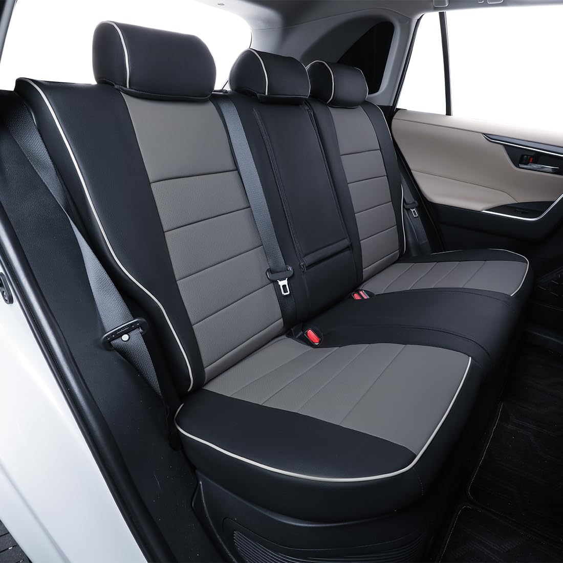Ekr Custom Fit Rav4 Car Seat Covers For Select Toyota Rav4 Limited Xle Se Platinum Adventure 2013 2014 2015 2016 2017 2018 (Not For Hybrid) - Full Set, Leather (Black/Gray)