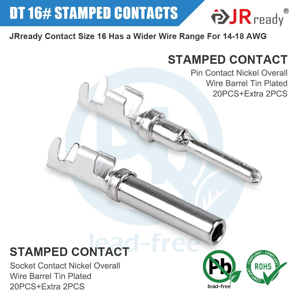 JRready 2 Pin Deutsch DT Connector Kit - Waterproof Automotive Connectors, Size 16, 14-18AWG, 10 Sets, Gray