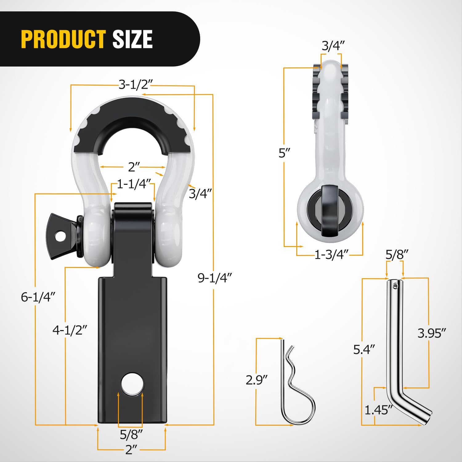 Nilight Shackle Hitch Receiver 2Inch 45000 LBs Breaking Strength 3/4'' D Ring Shackle w/Trailer Hitch Pin Heavy Duty Solid Recov