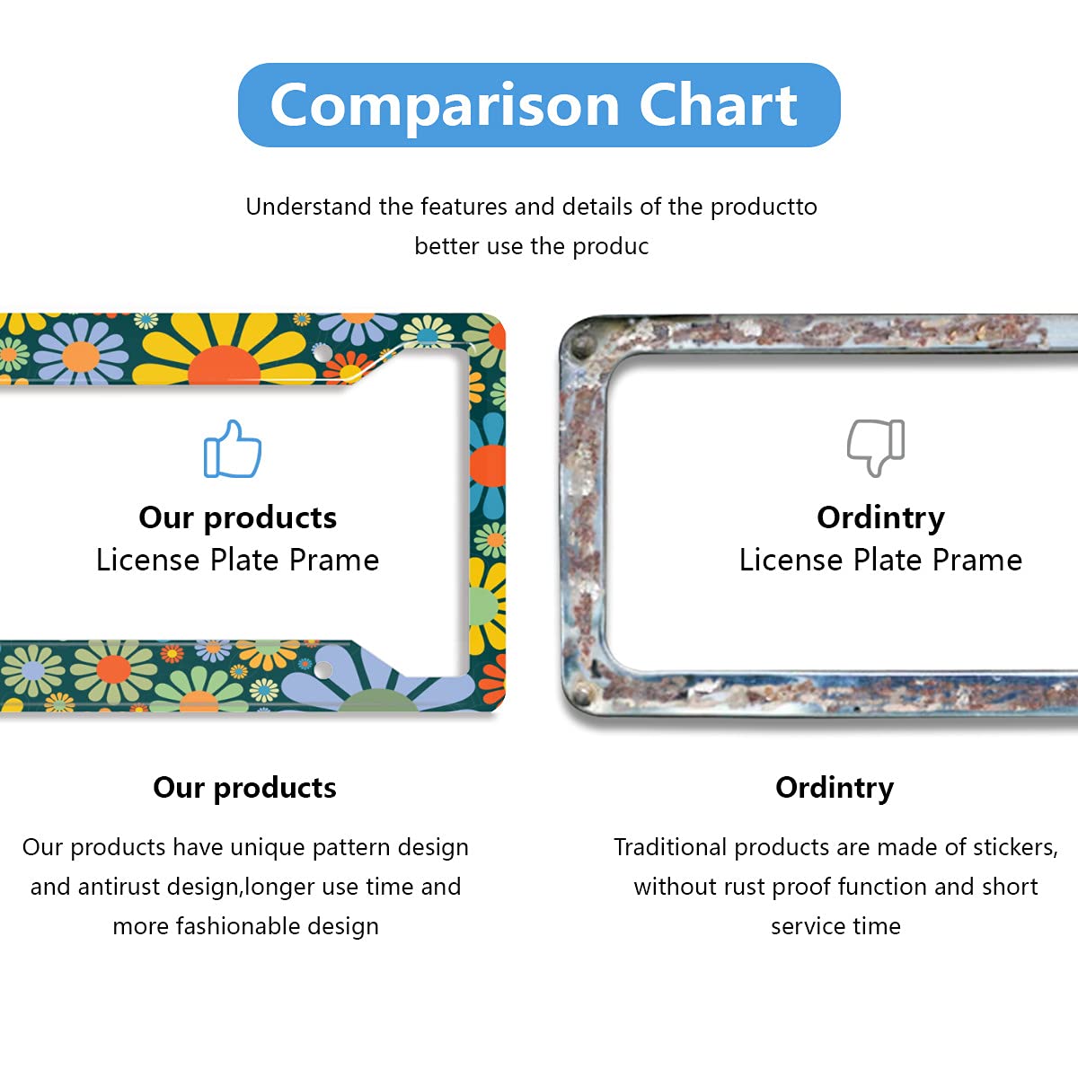 Personalized License Plate Frame Stainless Steels Abstract Hippie Flower License Plate Car Holder With 4 Holes And Screws For Wo