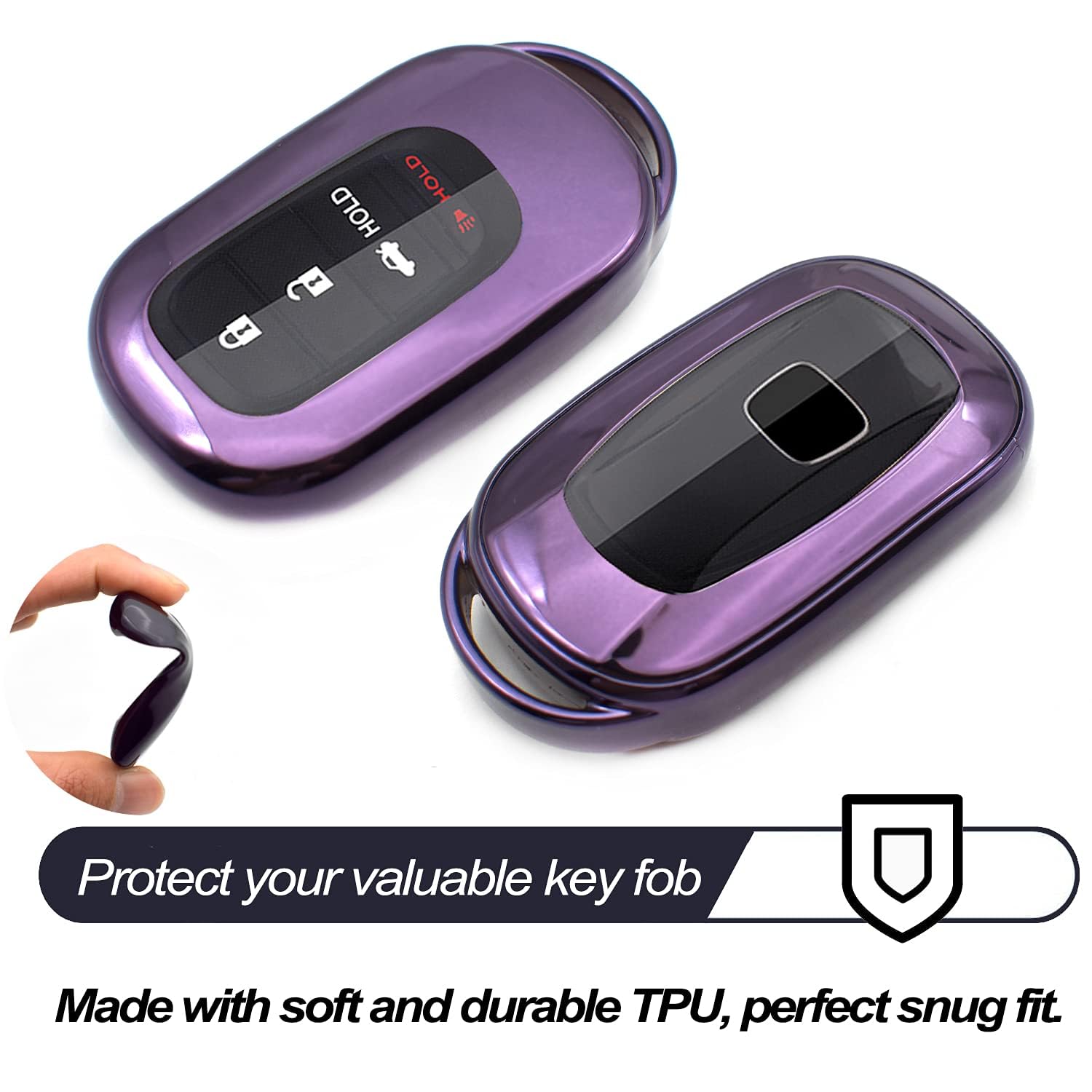 MECHCOS Compatible with 2024 2023 2022 Honda Civic CR-V Accord HR-V Pilot Purple TPU Key Fob Cover Case Remote Holder Skin Prote