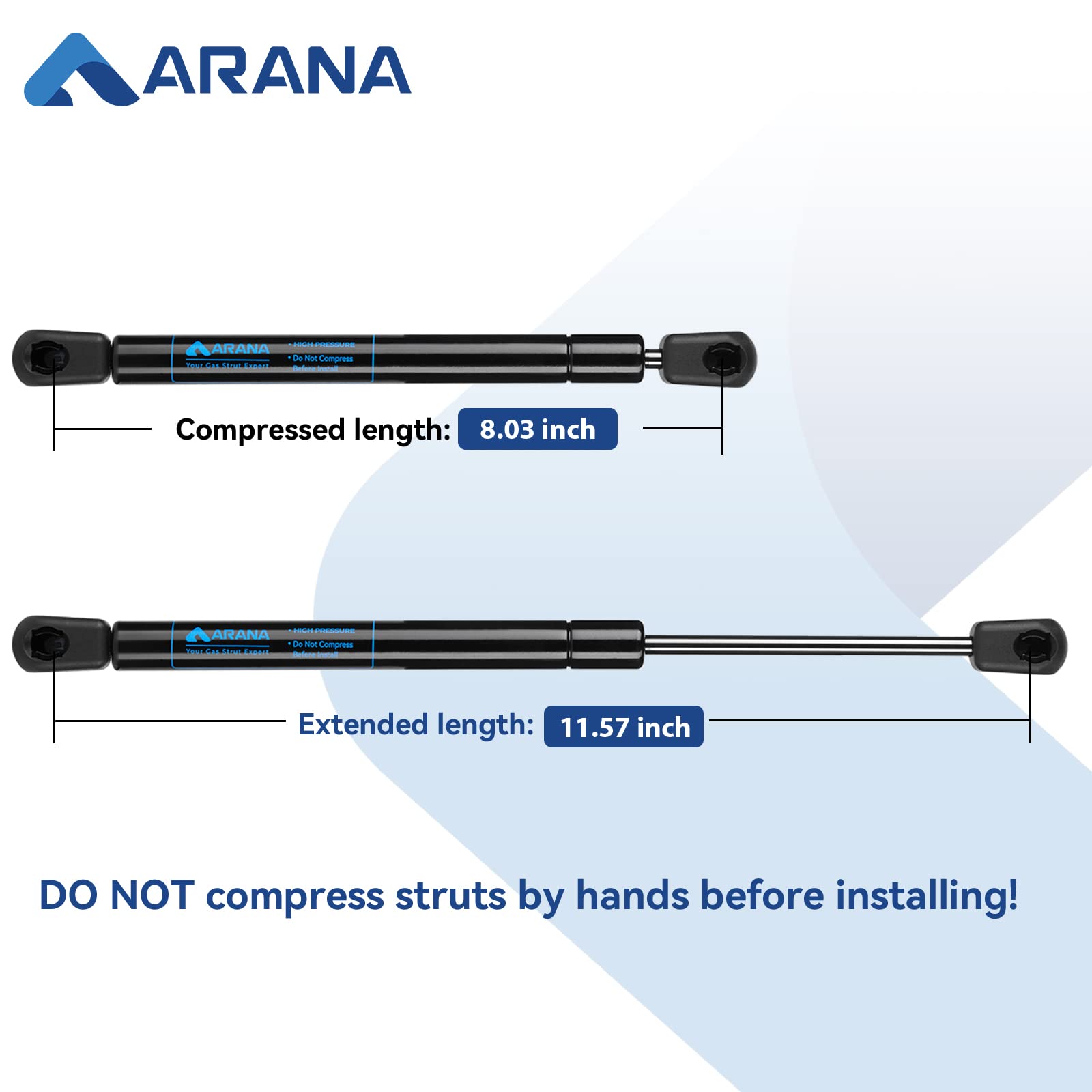 Arana C16-09903 12 Inch 24 Lb Gas Struts Spring Shocks C16-25685 11.57 Inch 24Lb Lift Support For Canopy Topper Camper Shell Tru
