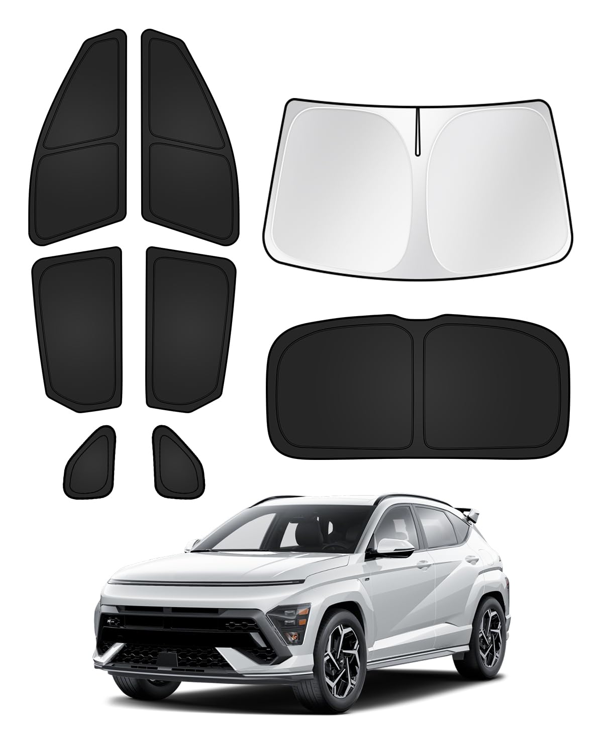 Canvcle Sunshades For Hyundai Kona 2024 2025 Accessories Windshield Sun Shade Side Rear Window Shade Cover Sun Visor Shield Priv