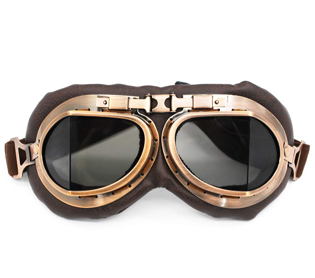 Nuoxinus Motorcycle Goggles, Vintage Aviator Pilot Style Motocross Bike Cruiser Scooter Goggle, Anti Uv Anti-Scratch Dustproof For Cycling Riding Climbing Fishing (Smoke Lens)