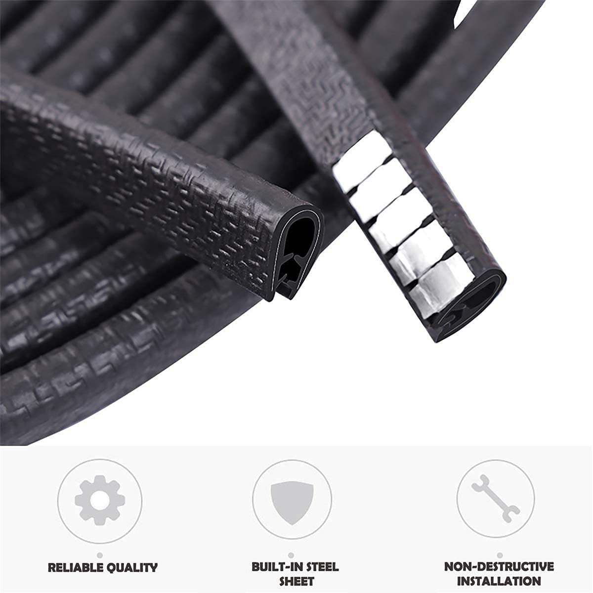 Universal Car Door Guards 33Ft(10M), Rubber U Shape Edge Trim Protection Strip, Black No-Glue Design Fits Most Vehicles