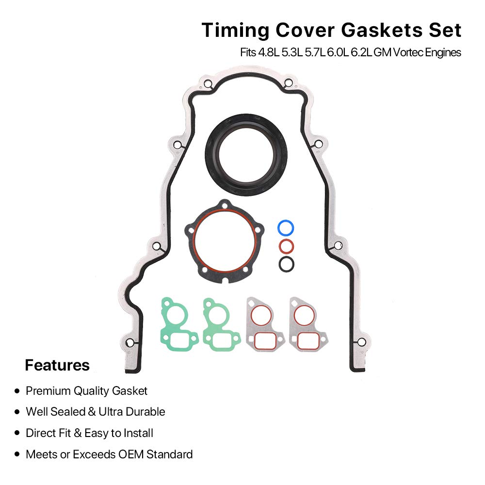 Timing Cover Gasket Set - Compatible With 4.8L 5.3L 5.7L 6.0L 6.2L Chevy Silverado, Suburban, Tahoe, Gmc Sierra, Yukon, Savana,
