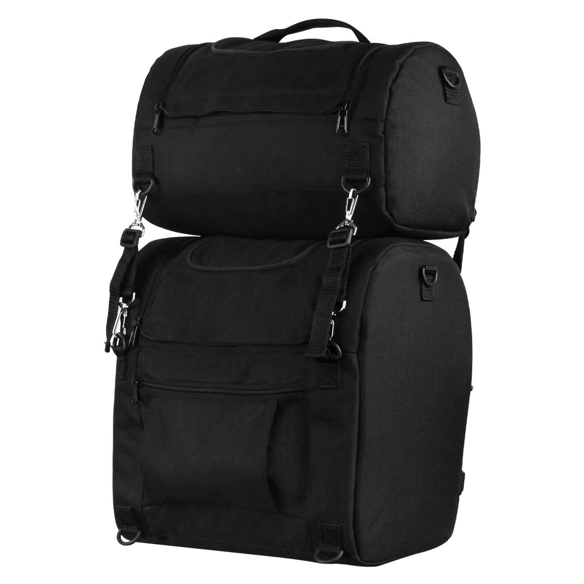 Vance Black Nylon Large Heavy Duty Motorcycle Sissy Bar Bag Removable Rain Cover - Stylish And Easy To Use Sissy Bar Backpack