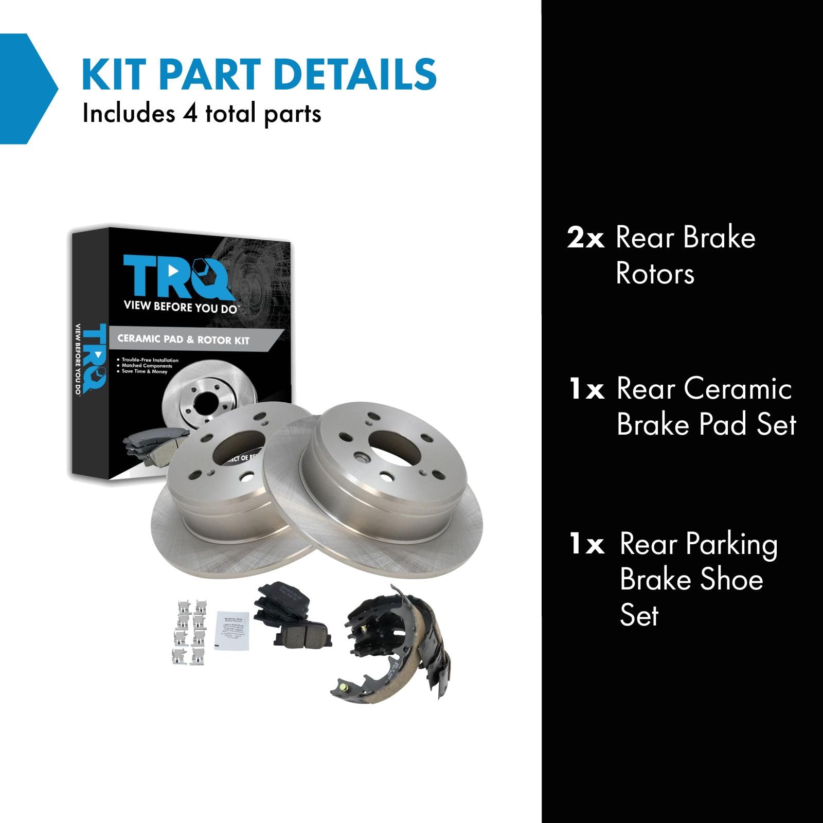 Trq Rear Brake Pad & Rotor Kit Brake Pads Brake Rotor Parking Brake Shoe Set Ceramic Compatible With 2000-2001 Lexus Es300 Toyot