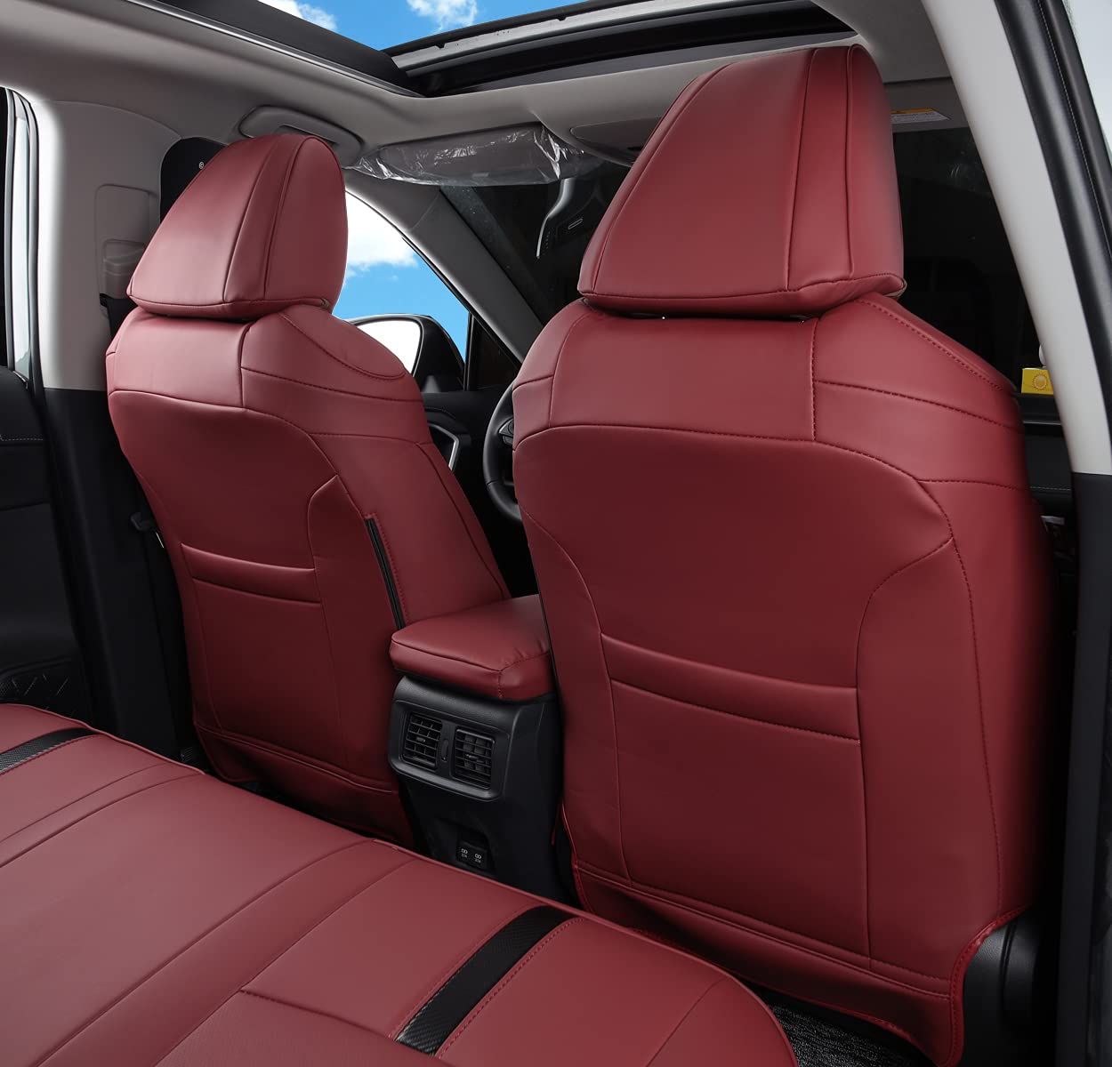 LULUDA RAV4 Seat Covers Full Set, Waterproof Faux Leather, LU01-Hybrid, Wine Red, Compatible with 2019-2023 Toyota RAV4 Models